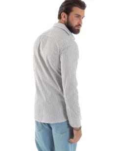 Camicia uomo cotone slim fit collo francese righe bastoncino sottile marrone GIOSAL-C2914A