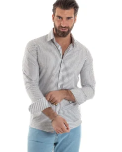 Camicia uomo cotone slim fit collo francese righe bastoncino sottile marrone GIOSAL-C2914A