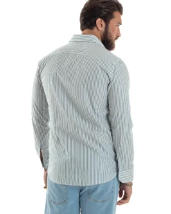 Camicia uomo cotone slim fit collo francese righe bastoncino sottile verde GIOSAL-C2911A