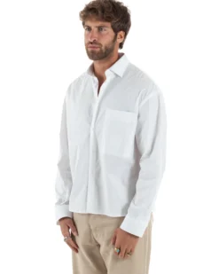 Camicia Uomo Crop Cotone Boxy Fit Bianco C2966A