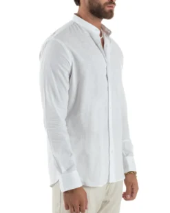 Camicia Uomo Lino Collo Coreano Sartoriale Basic Bianco C3002A