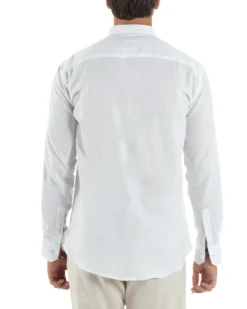 Camicia Uomo Lino Collo Coreano Sartoriale Basic Bianco C3002A