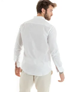 Camicia Uomo Lino Collo Coreano Sartoriale Basic Bianco C2665A
