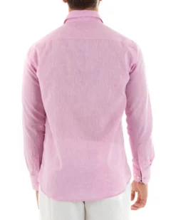 Camicia uomo lino melangiata collo francese sartoriale casual tinta unita rosa GIOSAL-C2684A