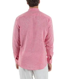 Camicia Uomo Lino Sartoriale Collo Coreano Melangiata Corallo C3009A