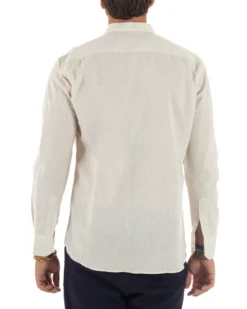 Camicia Uomo Lino Sartoriale Collo Coreano Melangiata Beige C3011A