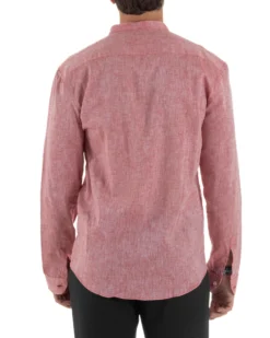 Camicia Uomo Lino Sartoriale Collo Coreano Melangiata Rosso C3003A