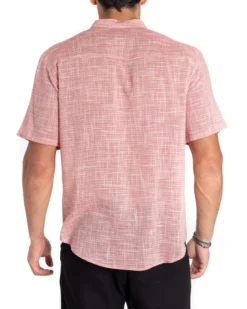 Camicia Uomo Manica Corta Collo Coreano Serafino Melangiata Rosso GIOSAL-CC1166A
