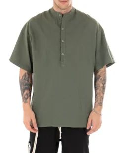 Camicia Uomo Manica Corta Tinta Unita Verde Collo Coreano Casual GIOSAL-CC1122A