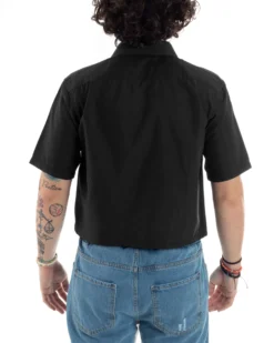 Camicia uomo maniche corte cropped taschino boxy fit nero GIOSAL-CC1175A