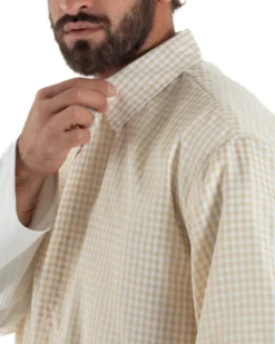 Camicia uomo maniche corte crop boxy fit quadri stampa retro beige GIOSAL-CC1229A