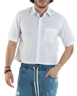 Camicia Uomo Maniche Corte Cropped Taschino Boxy Fit Bianco CC1195A