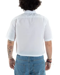 Camicia Uomo Maniche Corte Cropped Taschino Boxy Fit Bianco CC1195A