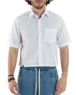 Camicia Uomo Maniche Corte Cropped Taschino Boxy Fit Bianco CC1195A