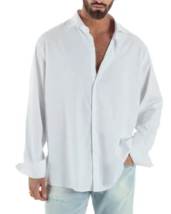 Camicia uomo oversize cotone loose fit collo francese bianco GIOSAL-C3074A