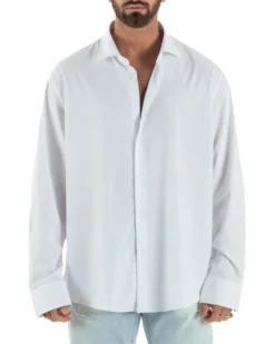 Camicia uomo oversize cotone loose fit collo francese bianco GIOSAL-C3074A