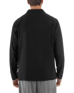 Camicia uomo oversize lino collo bowling relaxed fit scollo v nero BERNA M-261223