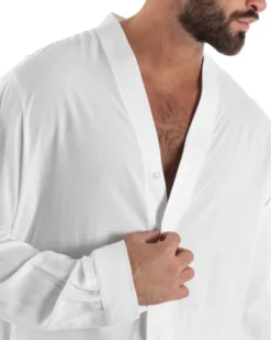 Camicia uomo relaxed scollo v maniche lunghe viscosa leggera bianco GIOSAL-C3089A