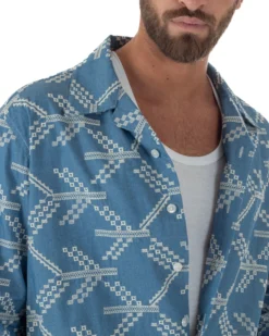 Camicia uomo ricamata allover colletto denim BERNA M-261369