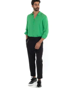 Camicia Uomo Sartoriale Con Colletto Maniche Lunghe Basic Viscosa Morbida Verde GIOSAL-C2365A