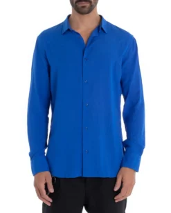 Camicia Uomo Sartoriale Con Colletto Maniche Lunghe Basic Viscosa Morbida Blu Royal GIOSAL-C2362A