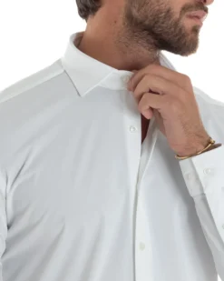 Camicia uomo tessuto no stiro basic colletto semi francese slim fit morbida bianco GIOSAL-C2962A