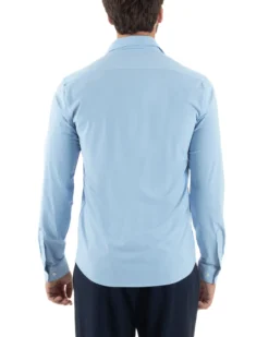 Camicia Uomo Tessuto No Stiro Basic Colletto Semi-Francese Slim Fit Morbida Celeste C2992A