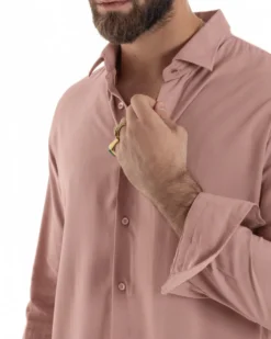 Camicia uomo viscosa morbida collo francese sartoriale relaxed fit rosa GIOSAL-C3065A