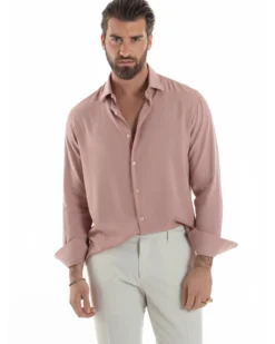 Camicia uomo viscosa morbida collo francese sartoriale relaxed fit rosa GIOSAL-C3065A