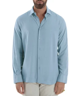 Camicia uomo viscosa morbida collo francese sartoriale relaxed fit celeste GIOSAL-C3067A