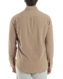 Camicia Uomo Viscosa Morbida Collo Francese Sartoriale Relaxed Fit Beige C2925A