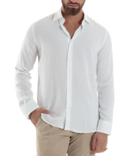 Camicia Uomo Viscosa Morbida Collo Francese Sartoriale Relaxed Fit Bianco C2923A