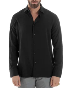 Camicia Uomo Viscosa Morbida Collo Francese Sartoriale Relaxed Fit Nero C2926A