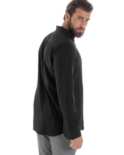 Camicia Uomo Viscosa Morbida Collo Francese Sartoriale Relaxed Fit Nero C2926A