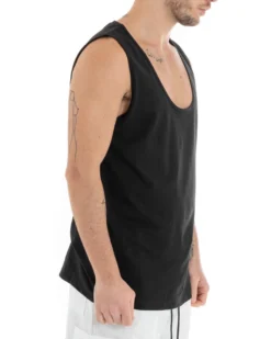Canotta Uomo Canottiera T-Shirt Basic Casual Tinta Unita Nero GIOSAL-CN1074A