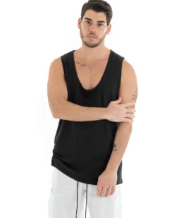 Canotta Uomo Canottiera T-Shirt Basic Casual Tinta Unita Nero GIOSAL-CN1074A