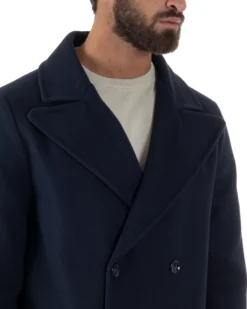 Cappotto Doppiopetto Uomo Oversize Giaccone Lungo Revers Ampi Blu CO1096A