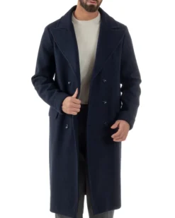 Cappotto Doppiopetto Uomo Oversize Giaccone Lungo Revers Ampi Blu CO1096A