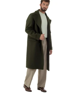 Cappotto Doppiopetto Uomo Oversize Giaccone Lungo Revers Ampi Verde CO1095A