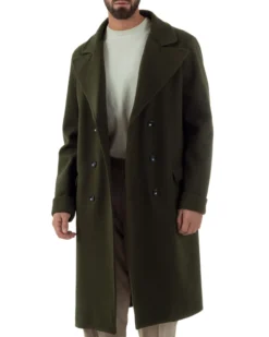 Cappotto Doppiopetto Uomo Oversize Giaccone Lungo Revers Ampi Verde CO1095A