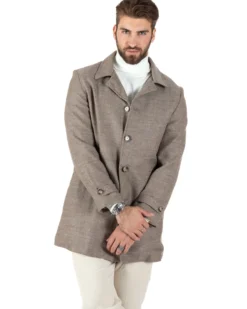 Cappotto Giacca Monopetto Uomo Con Colletto Giaccone Tortora Giubbotto Baronetto Casual Elegante GIOSAL-CO1033A