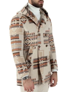 Cappotto Giacca Uomo Doppiopetto Giaccone Fantasia Etnica Beige Giubbotto GIOSAL-CO1032A