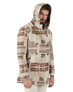 Cappotto Giacca Uomo Doppiopetto Giaccone Fantasia Etnica Beige Giubbotto GIOSAL-CO1032A