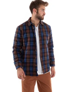 Cappotto Giubbotto Uomo Camicia Camicione Con Colletto Casual Fantasia A Quadri Blu GIOSAL-G2923A