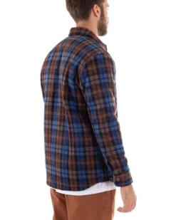 Cappotto Giubbotto Uomo Camicia Camicione Con Colletto Casual Fantasia A Quadri Blu GIOSAL-G2923A