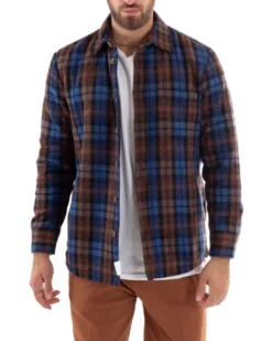 Cappotto Giubbotto Uomo Camicia Camicione Con Colletto Casual Fantasia A Quadri Blu GIOSAL-G2923A