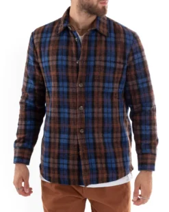 Cappotto Giubbotto Uomo Camicia Camicione Con Colletto Casual Fantasia A Quadri Blu GIOSAL-G2923A