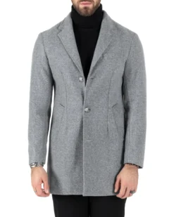Cappotto Monopetto Uomo Giacca Colletto Rever Giaccone Tinta Unita Grigio Baronetto Elegante GIOSAL-CO1003A