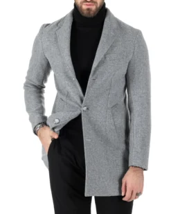 Cappotto Monopetto Uomo Giacca Colletto Rever Giaccone Tinta Unita Grigio Baronetto Elegante GIOSAL-CO1003A