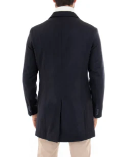 Cappotto Monopetto Uomo Giacca Colletto Rever Giaccone Tinta Unita Blu Baronetto Elegante GIOSAL-CO1069A